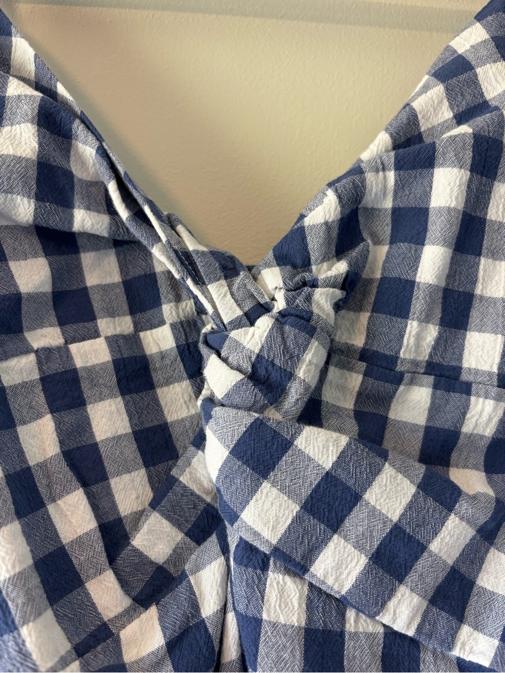 Old Navy Blue and White Gingham Smocked Top with Front Twist - Picture 3 of 8